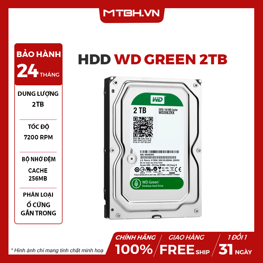 WD Green 2TB HDD デスクトップ用 HDD WD 2TB GREEN NEW 12TH – Máy Tính Biên Hòa