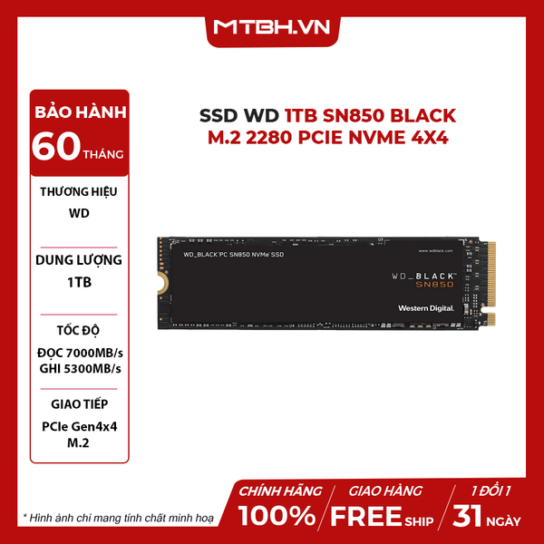 SSD WD 1TB SN850 Black M.2 2280 PCIe NVMe 4x4