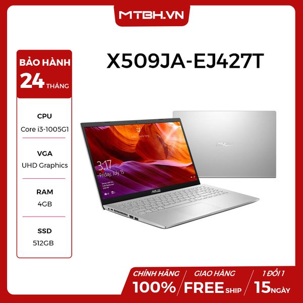 LAPTOP ASUS VIVOBOOK X509JA-EJ427T i3-1005G1 | 4G RAM | 512 SSD | 15.6 FHD | Win 10 | Bạc DGW