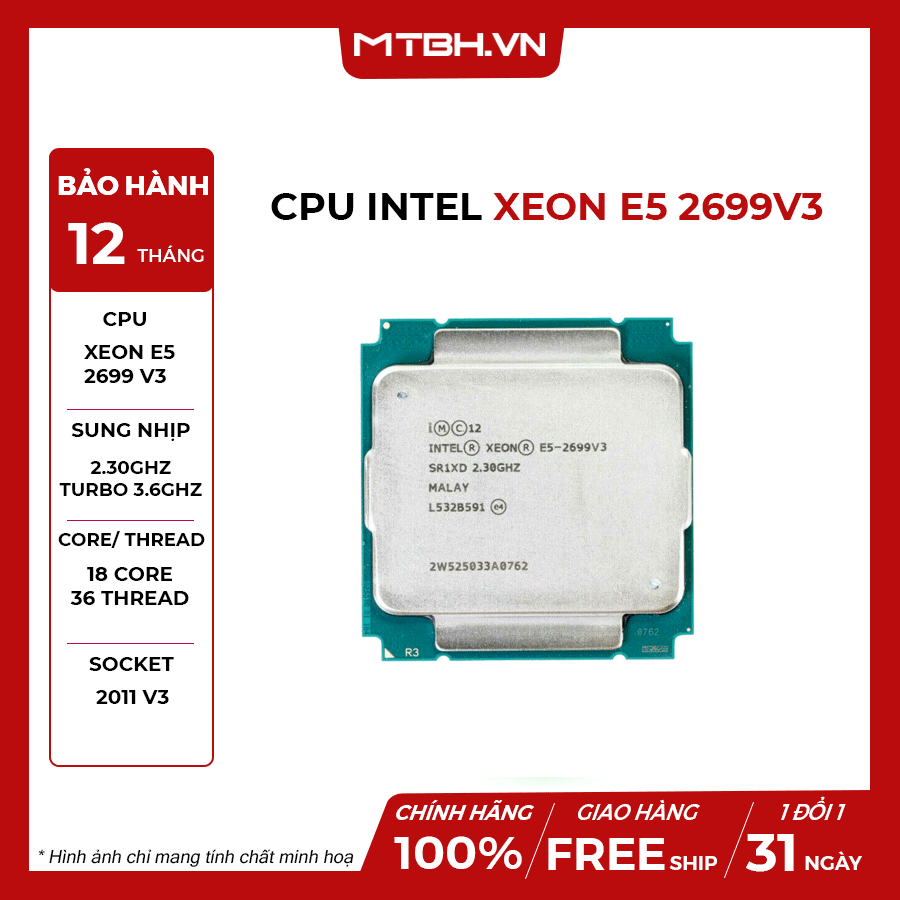 CPU Intel Xeon E5-2699 v3 GHz, 45 MB, 18C/36T, 145 W, LGA