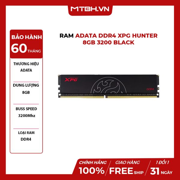 RAM ADATA DDR4 XPG HUNTER 8GB 3200 BLACK BH 1 THÁNG