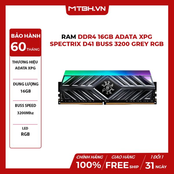 RAM DDR4 16GB ADATA XPG SPECTRIX D41 BUSS 3200 GREY RGB