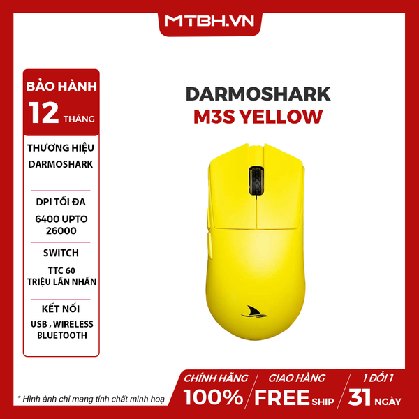 CHUỘT DARMOSHARK M3S YELLOW (3 CHẾ ĐỘ KẾT NỐI DÂY / WIRELESS 2.4GHZ / BLUETOOTH 5.0)