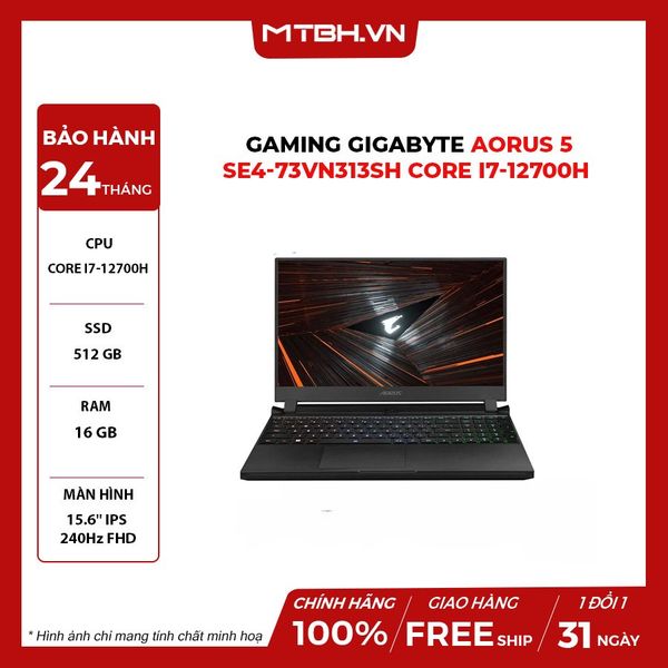 LAPTOP GAMING GIGABYTE AORUS 5 SE4-73VN313SH CORE i7-12700H | RTX 3070 8GB | 16GB RAM | 512GB SSD | 15.6