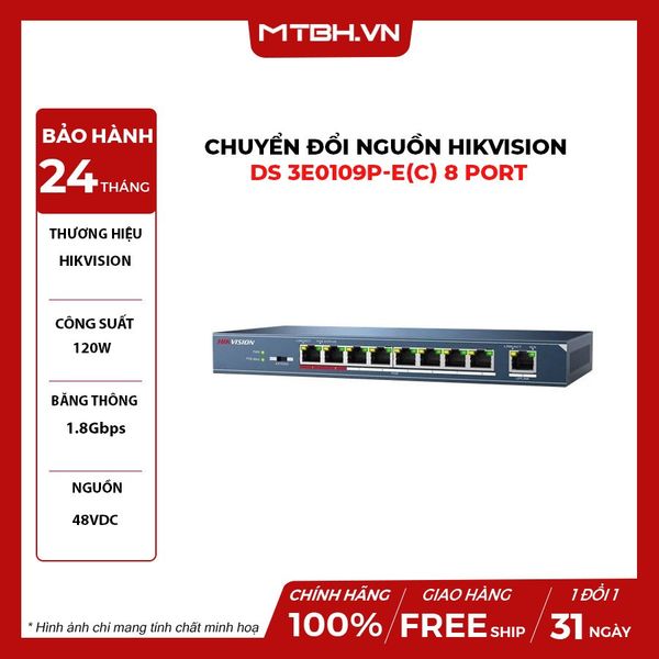 BỘ CHUYỂN ĐỔI NGUỒN HIKVISION DS 3E0109P-E(C) 8 PORT