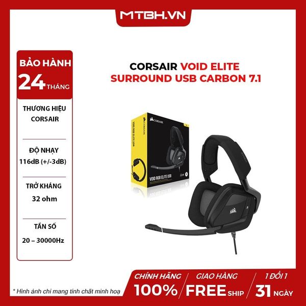 TAI NGHE CORSAIR VOID ELITE SURROUND USB CARBON 7.1