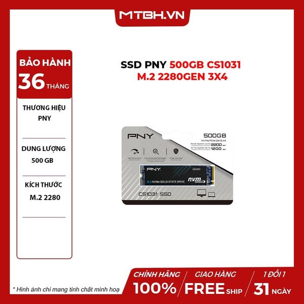 SSD PNY 500GB CS1031 M.2 2280 Gen 3x4 ( Đọc : 2200Mb/s)