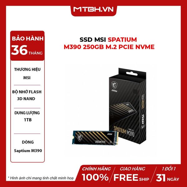 SSD MSI 250GB Spatium M390 M.2 PCIe NVMe