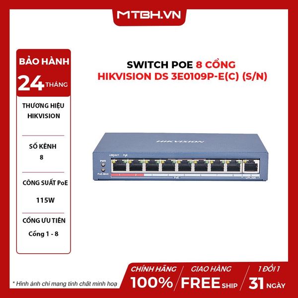 Switch PoE 8 Cổng HIKVISION DS 3E0109P-E(C) (S/N)