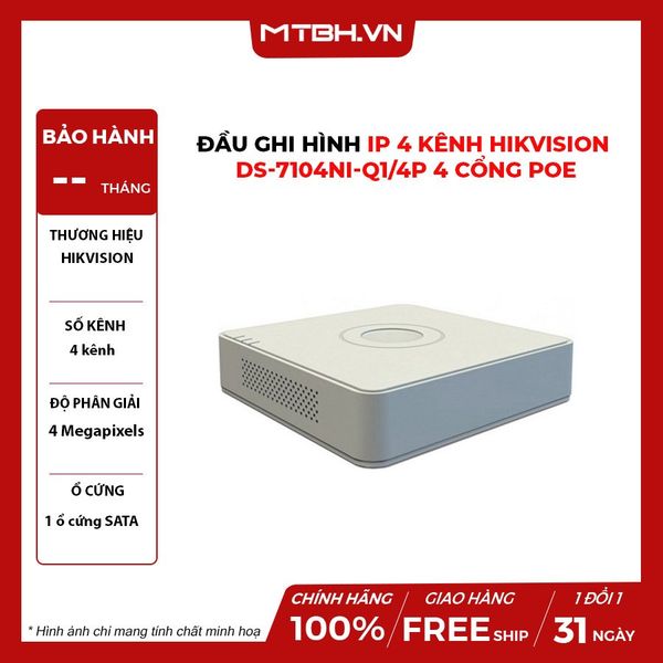 Đầu Ghi Hình IP 4 Kênh HIKVISION DS-7104NI-Q1/4P 4 Cổng PoE