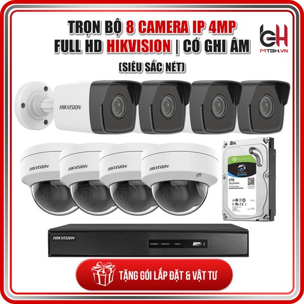 Trọn Bộ 8 Camera IP 4MP Full HD HIKVISION Model 2022 | Có Ghi Âm ( Tặng Gói Lắp Đặt Miễn Phí + Dây Mạng )