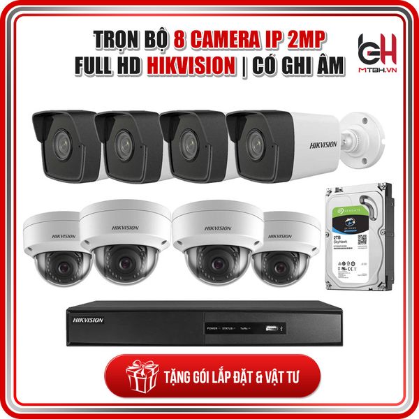 Trọn Bộ 8 Camera IP 2MP Full HD HIKVISION Model 2022 | Có Ghi Âm ( Tặng Gói Lắp Đặt Miễn Phí + Dây Mạng )