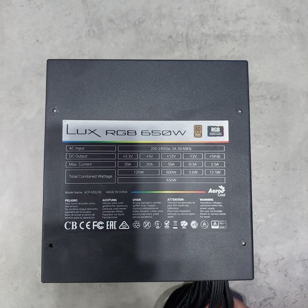 PSU AEROCOOL LUX RGB 650W 80Plus Bronze BH 1 THÁNG