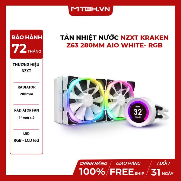 TẢN NHIỆT NƯỚC NZXT KRAKEN Z63 280MM AIO WHITE- RGB