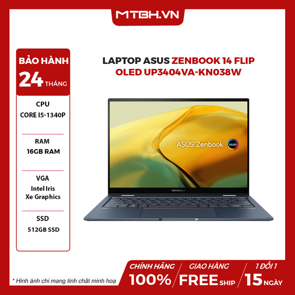 LAPTOP ASUS ZENBOOK 14 FLIP OLED UP3404VA-KN038W CORE i5-1340P | 16GB RAM | 512GB SSD | Intel Iris Xe Graphics | 14' WQXGA+ OLED 100% DCI-P3 Touch | Win 11