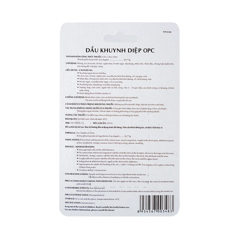  Dầu Khuynh Diệp OPC hỗ trợ cảm cúm, sổ mũi, nghẹt mũi (25ml) 