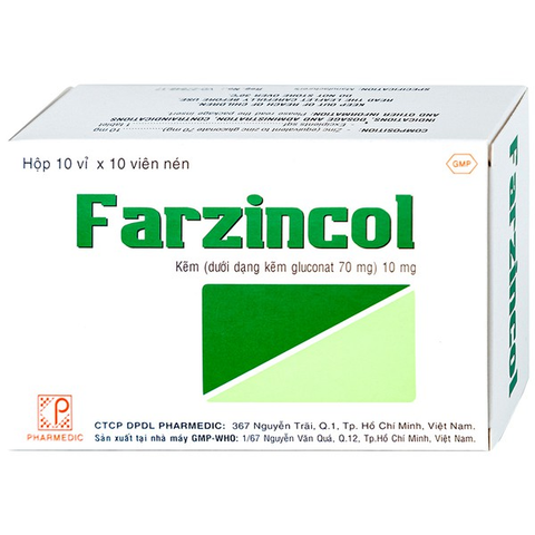 Farzincol 10mg bổ sung kẽm, trị tiêu chảy (10 vỉ x 10 viên)