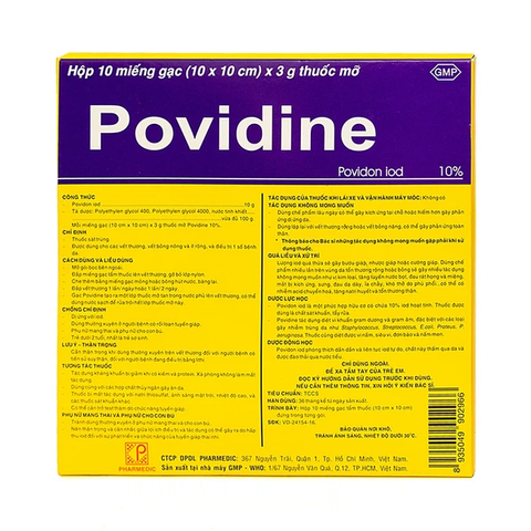  Gạc Povidine iodine 10% sát trùng vết thương hộp 10 miếng 