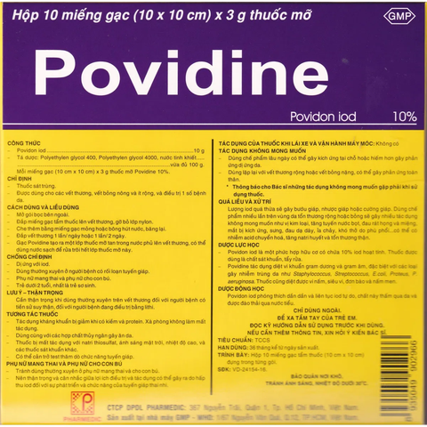  Gạc Povidine iodine 10% sát trùng vết thương hộp 10 miếng 