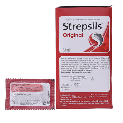  Viên ngậm Strepsils Original kháng khuẩn, giảm đau họng (100 gói x 2 viên) 
