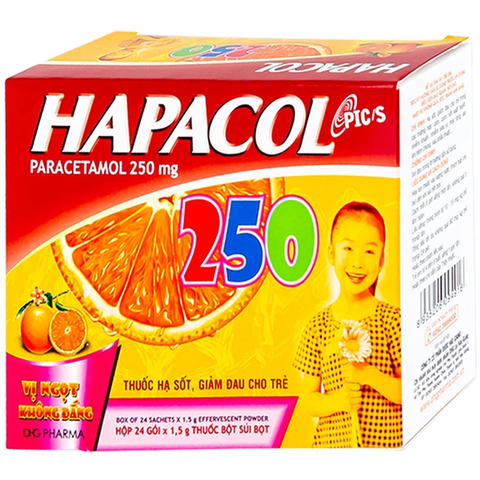  Thuốc Hapacol 250mg vị cam hỗ trợ giảm đau, hạ sốt cho trẻ (24 gói x 1.5g) 