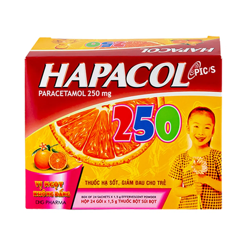 Thuốc Hapacol 250mg vị cam hỗ trợ giảm đau, hạ sốt cho trẻ (24 gói x 1.5g) 