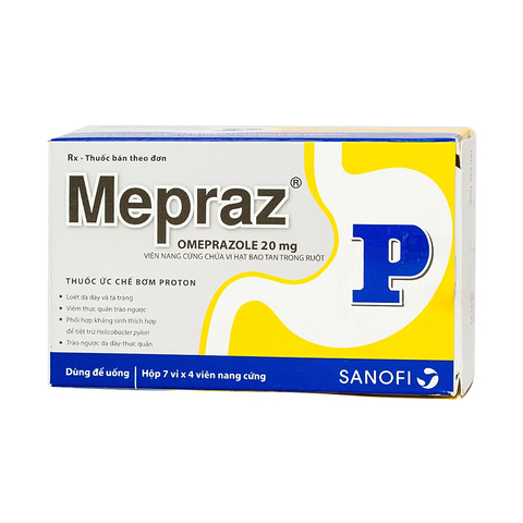  Mepraz 20mg trị trào ngược dạ dày, thực quản (7 vỉ x 4 viên) 