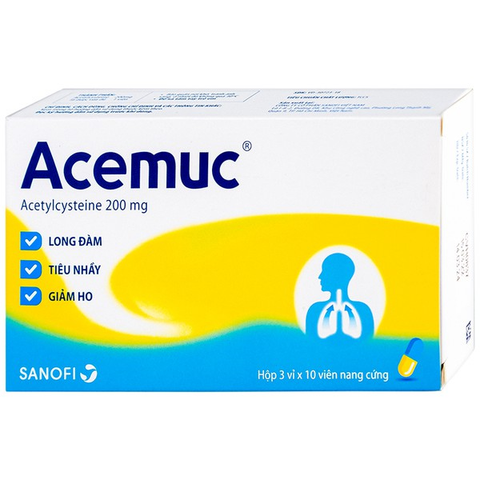Thuốc Acemuc 200mg Sanofi long đàm, tiêu nhày, giảm ho (3 vỉ x 10 viên)