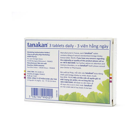  Tanakan 40mg tuần hoàn máu não, cải thiện trí nhớ (2 vỉ x 15 viên) 