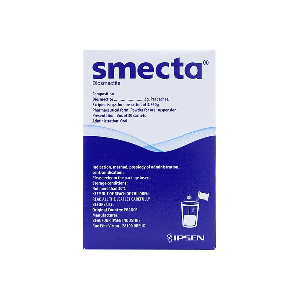  Thuốc bột pha hỗn dịch uống Smecta 3g trị tiêu chảy (30 gói x 3.76g) 