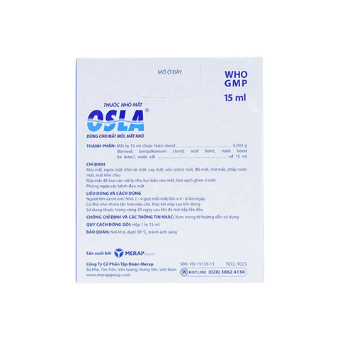  Thuốc nhỏ mắt Osla Merap Group dùng cho mắt mỏi, mắt khô (15ml) 