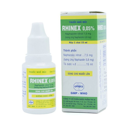 Thuốc nhỏ mũi Rhinex 0.05% giảm nghẹt mũi, sung huyết mũi chai 15ml