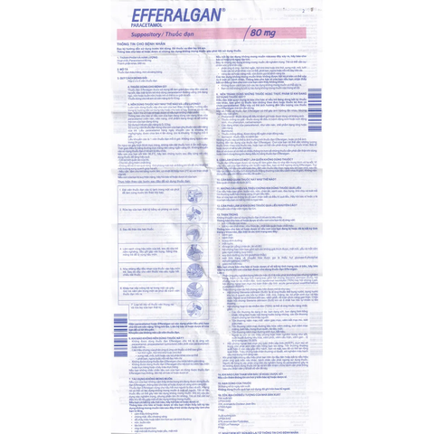  Viên đặt trực tràng Efferalgan 80mg giảm đau, hạ sốt (2 vỉ x 5 viên) 