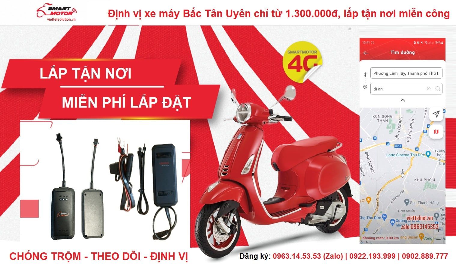 Định vị xe máy Bắc Tân Uyên chỉ từ 1.300.000đ, lắp tận nơi miễn công
