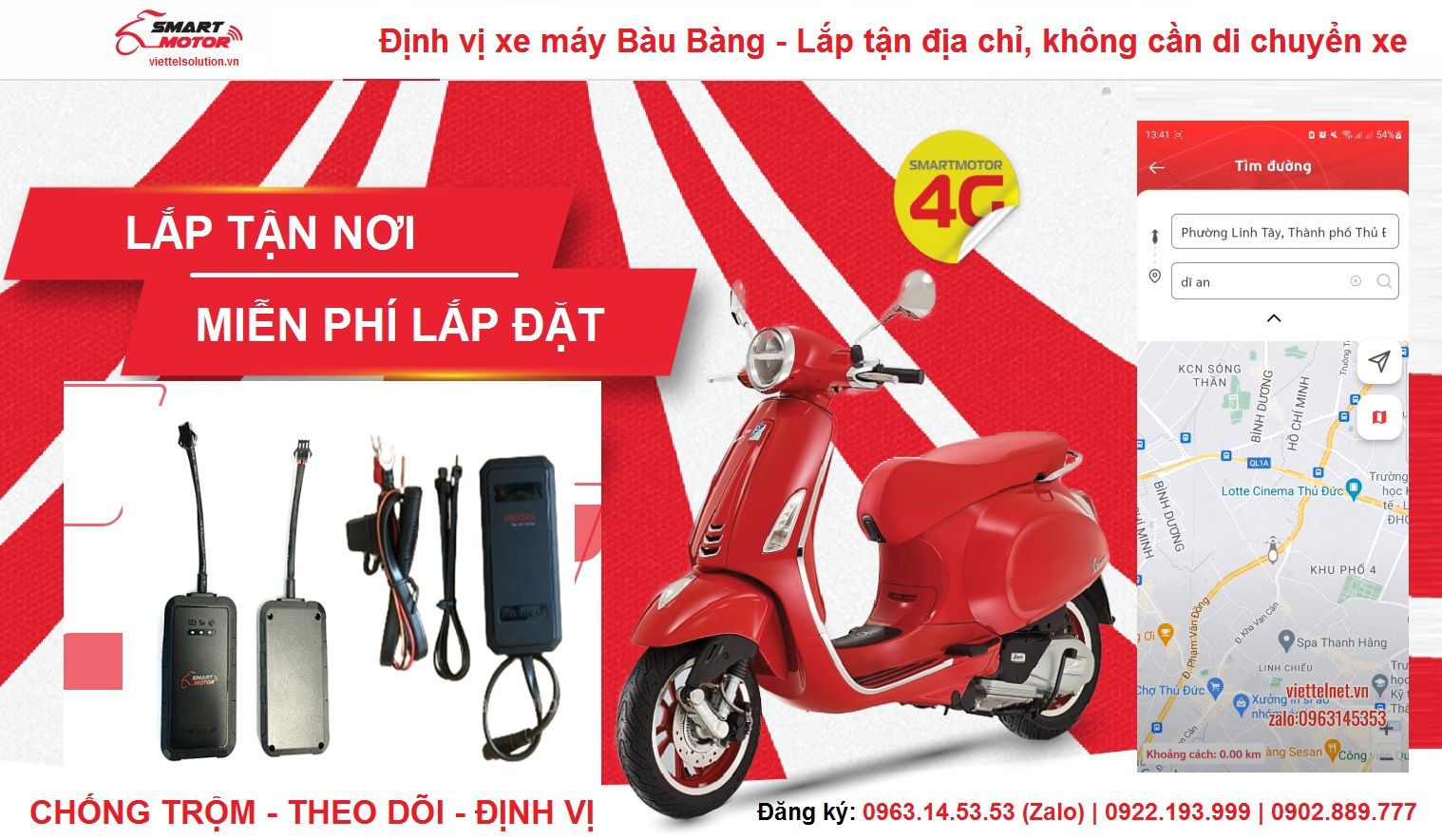 Định vị xe máy Bàu Bàng - Lắp tận địa chỉ, không cần di chuyển xe