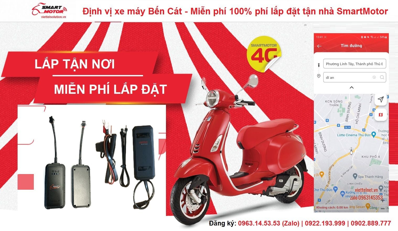 Định vị xe máy Bến Cát - Miễn phí 100% phí lắp đặt tận nhà SmartMotor