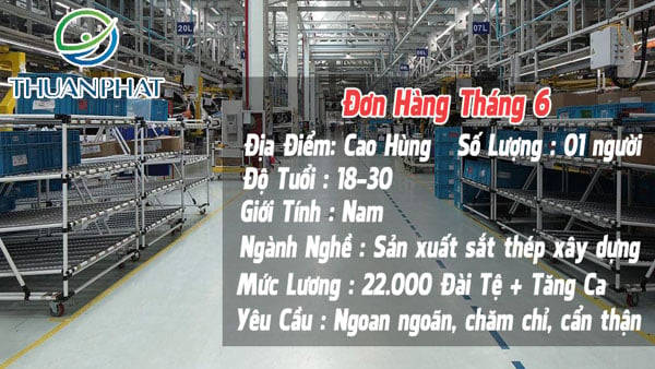 Tuyển 1 Nam công nhân vật liệu xây dựng tại Cao Hùng