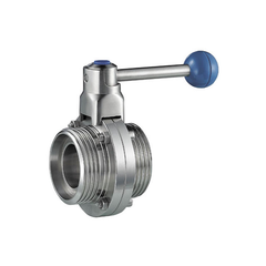 Van bướm vi sinh, inox 304, 316L, chuẩn SMS, tay rút, nối ren ngoài