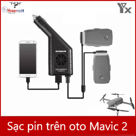  Sạc oto Mavic 2 pro zoom - 2 cổng pin và 1 USB 