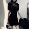 Sườn Xám  Ngắn Nhung Dây Sỏ Ngực