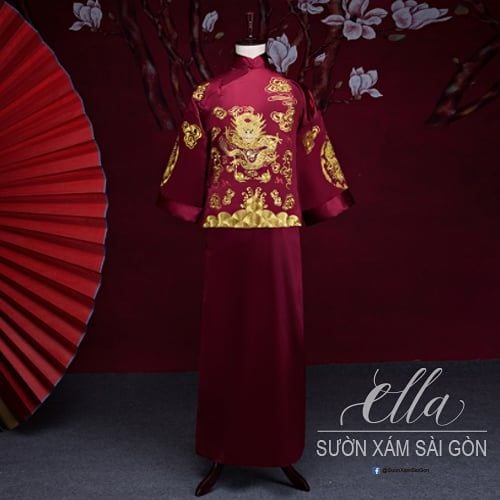 Sườn Xám Long Thủ Nam Đỏ Đô