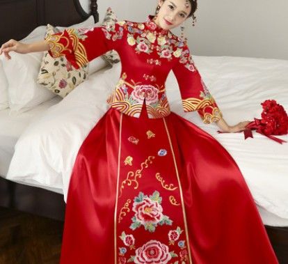 Sườn Xám Cưới Hoa Ngũ Sắc