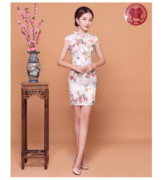 Sườn Xám Gấm Xuân Hồng Bướm