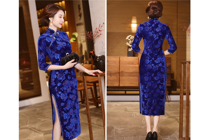 Sườn Xám Nhung Hoa Ẩn