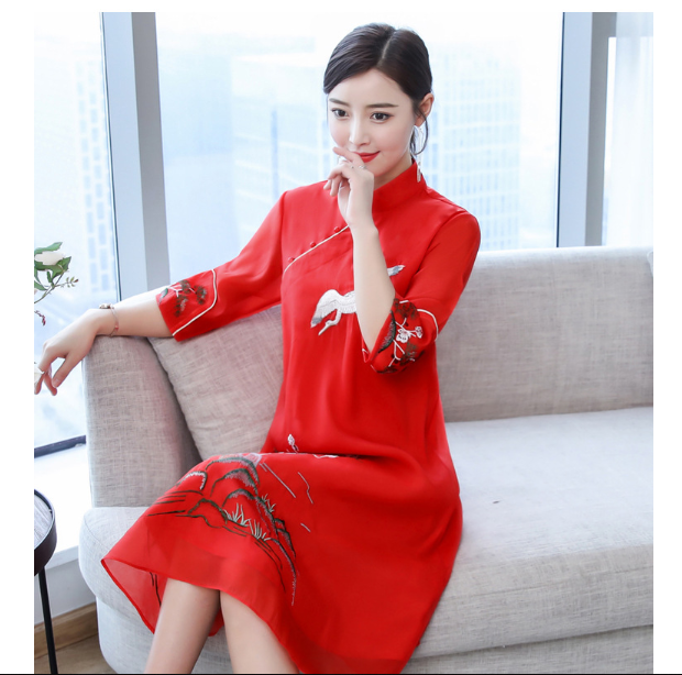 Sườn Xám Cách Tân Vole Giấy Thêu Hạc