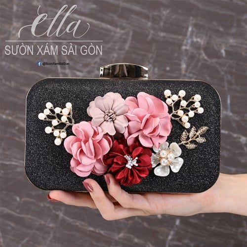 Ví  bo gốc đính Cườm hoa vải