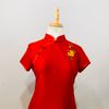 Sườn Xám Cotton Đỏ Cành Đào Thêu
