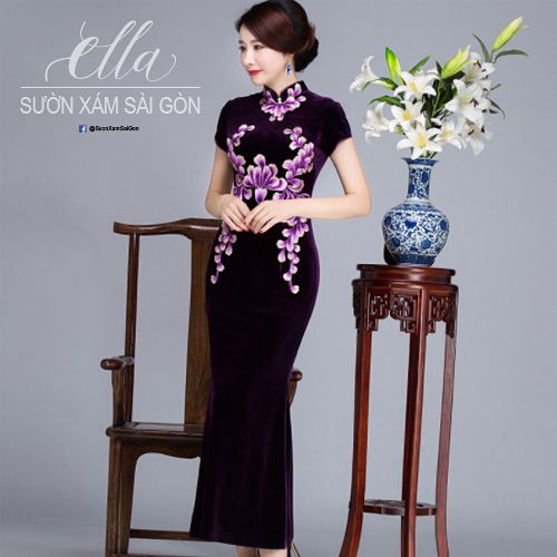 Sườn Xám Thêu Pha Lê Đuôi Cá Cao Cấp