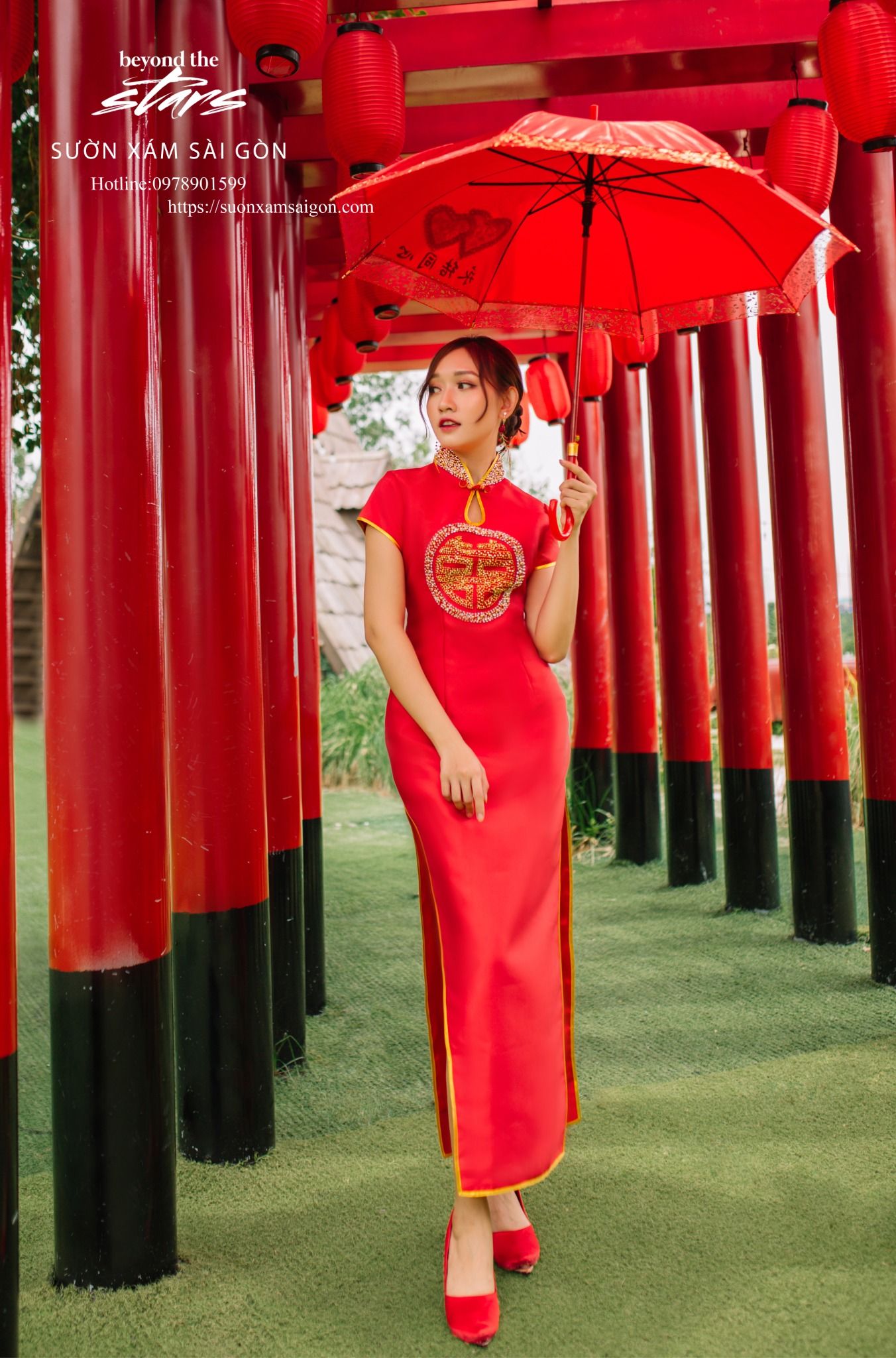 Sườn Xám Cô Dâu Song Hỷ Kết Cườm