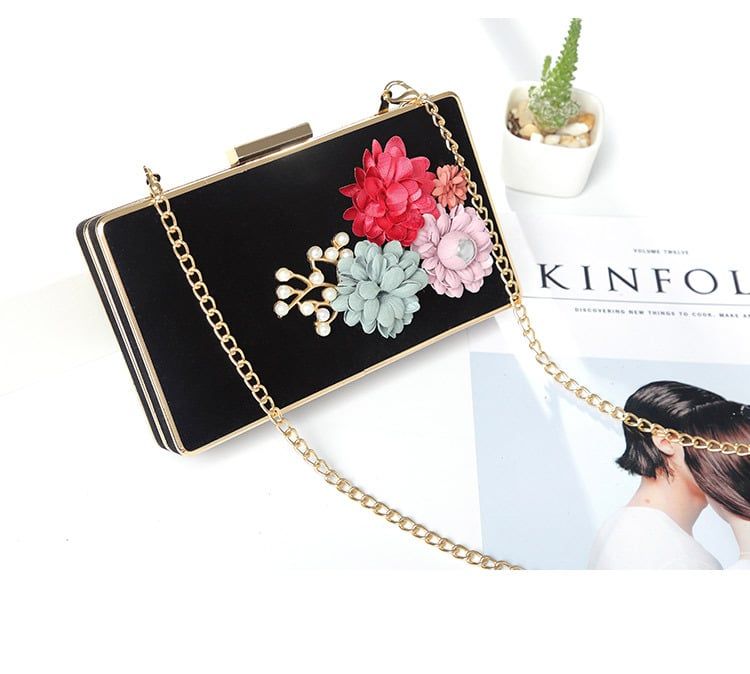 Ví Sườn Xám Nhung Vuông Hoa